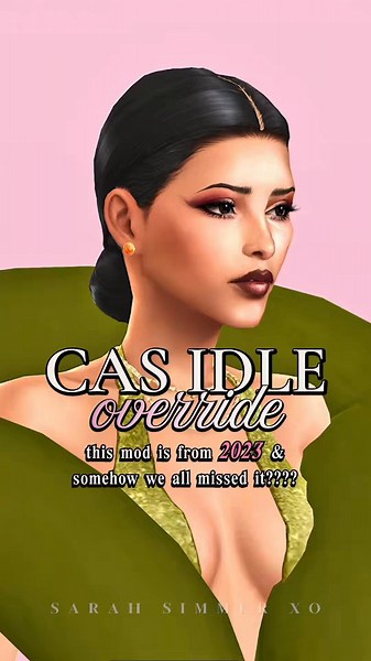 this CAS idle override is from 2023 and somehow we all missed it?? 😭❕huge credit to @sulsulsoulaani for finding this and putting it on our radar, please go check them out 💗🫶🏻🍸 MOD NAME: CAS and In-game Female Idle Animations Replacer by Nisiahit replaces the default CAS idle animations so your sims actually pose + move a little instead of doing the usual awkward vanilla idle.i still love Stand Still in CAS + Controlled Position, but this is such a cute alternative when you want a little mov