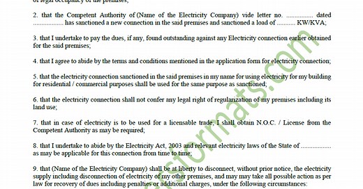 Affidavit Format for New Electricity Connection