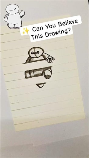 Magic Baymax Illusion Drawing 😱 Paper Trick Art | Easy 3D Drawing #shorts #3dart #3d