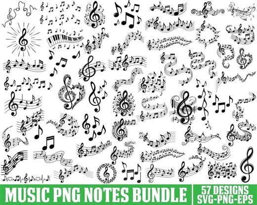 Music PNG Notes Bundle, Music Symbols Svg, Music Notes Png, Treble Clef Svg, Musical Notes Svg, Music Teacher Svg, Eighth Svg, Silhouette - Etsy