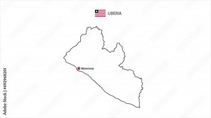 Motions point of Monrovia City with Liberia flag and Liberia map.