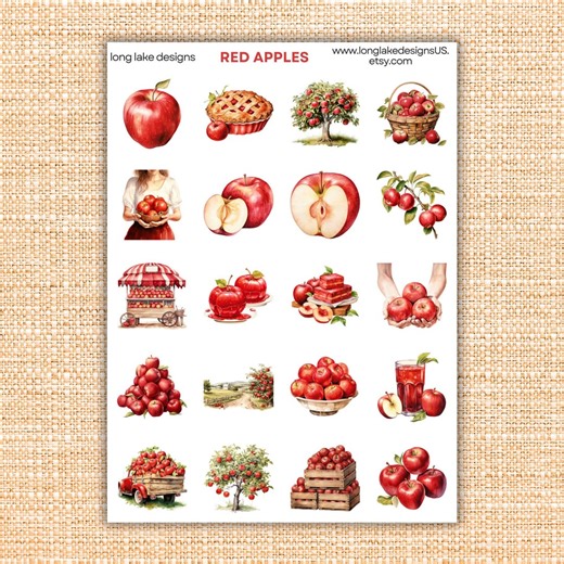 Red Apple Sticker Sheet, Durable Laminated Vinyl, 20 Fun Stickers for Journals and Party Decor, Great Gift for Students & Teachers - Etsy