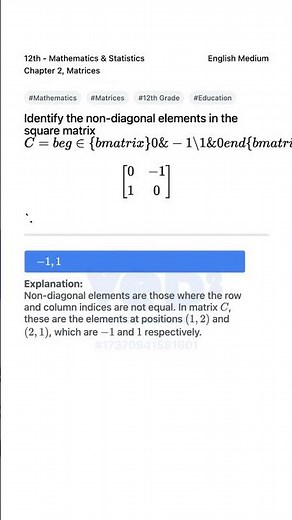 Non Diagonal Elements in Matrices 12th Math