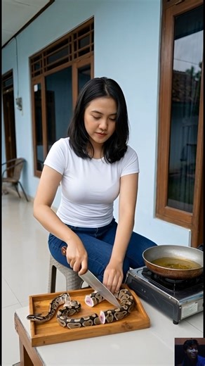 In a remote village, a woman prepares an unusual survival meal — frying a baby python over an open fire. For some cultures, wild food is part of tradition and daily life. Would you dare to try this? 🌍 Traditional cooking. 🔥 Extreme survival. 💬 What do you think about this dish? #SurvivalLife #ExtremeCooking #VillageLife #TraditionalFood #WildFood #OutdoorCooking #PrimitiveCooking #CulturalExperience #FoodAdventure #UnusualFood #StreetFoodWorld #RuralLife #ExoticCuisine #BraveCooking #FoodVlog