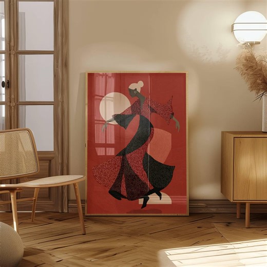 Digital Fashion Woman Dancing Illustration Wall Art Abstract Woman Modern Home Decor Red - Etsy