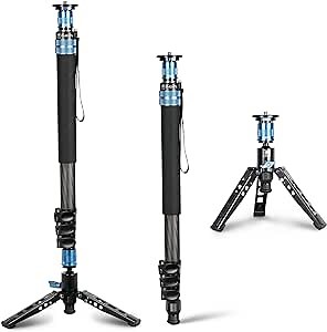 SIRUI P-424FL Monopod for Cameras, 75" Carbon Fiber Monopod with Feet, Portable & Lightweight, Max Load 26lbs/12kg, 4 Sections, 360° Panorama, Modular 3 in 1, Quick Release Plate