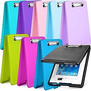 Harloon 9 Pieces Clipboard with Storage Plastic Storage Clipboard Nursing Clipboard Foldable Clip Boards Storage with Metal Clip, 9.5 x 13.5 Inch (Multi Color)