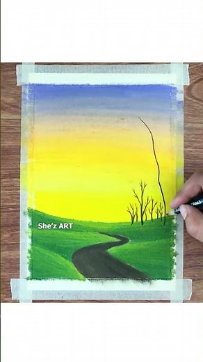 Oil Pastel Sunset landscape Painting for beginners | Oil Pastel Drawing #Shorts
