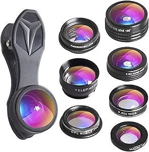 Apexel 7 in 1 Phone Lens Kit - Transform Your Phone into A Professional Camera - Fisheye,0.36x/0.63x Wide Angle,Macro,Zoom,CPL Filter,Kaleidoscope Lens for iPhone X/8/8 Plus/7/7 Plus/6s/6 Most Phones