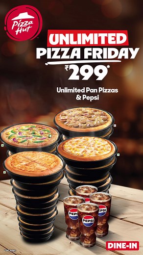 It's time for Unlimited Pizza Friday!   Walk-in & enjoy UNLIMITED PIZZAS & PEPSI, every Friday, only at the Hut.  Offer valid on Dine-in. | Pizza Hut | Facebook