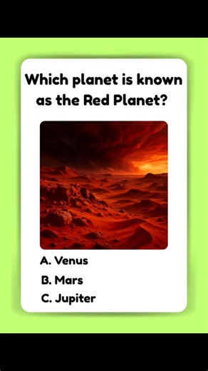 Which planet is known as the Red Planet? A. Venus B. Mars C. Jupiter #redplanet #Space #Astronomy #Planets #SolarSystem #NASA #SpaceExploration #MarsRover #Science #Galaxy #Universe #SpaceFacts #Astrophysics #Rover #SpaceMission #Cosmos #ScienceFacts #STEM #Astrobiology #SpaceTravel #PlanetaryScience #ExploreMars #SpaceGeek #RedPlanetFacts | Well Walking
