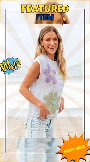 White Multi Crochet Flower Knit Short Sleeve Sweater Tops - L