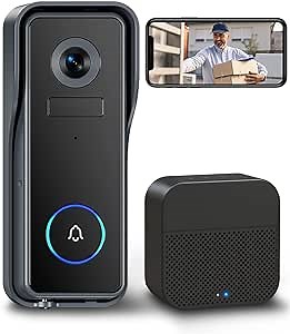 EUKI Wireless Video Doorbell Camera with Chime, Door Bell Ringer Wireless with Camera, 2K HD, Human Detection, Night Vision, 2-Way Audio, IP65