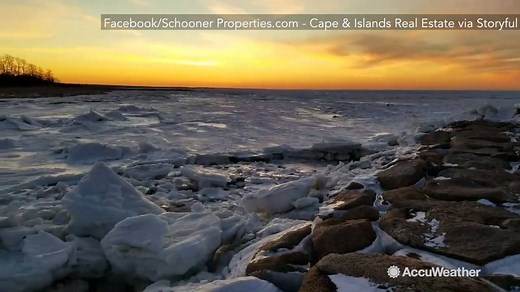 This video shows Cape Cod Bay in Massachusetts partially frozen over, with chunks of ice sitting on the surface: | AccuWeather