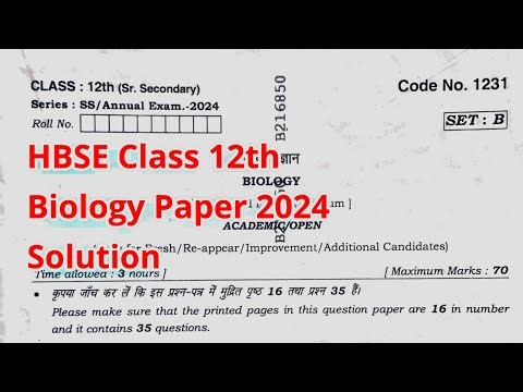 HBSE Class 12 Biology Answer Key Set - B | Haryana Board Biology Paper Solution 2024