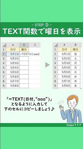 【日付と曜日を自動更新する裏技】エクセルでカレンダーのような連続した日付や曜日を入力する場合は、数式を活用すると便利です😍😍😍#Shorts