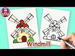 How to Draw a Windmill Easy | Cartoon Drawing