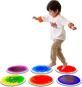 Sensory Circles Mats Liquid Tiles - Pack of 6 Round Sensory Floor Pads for Kids Autism Classroom