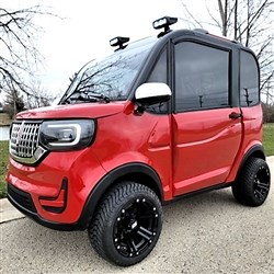 Four Passenger LE Red Electric Golf Car Small LSV Low Speed Vehicle Golf Cart 4 Seater 60v Coco Coupe Scooter Car With AC & Heat - RED