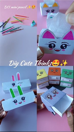 4 Cute DIY Paper Crafts! ✨ Mini Drawer & Bunny Pencil Box🐰 #shorts #cute #papercraft #diy