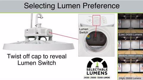 Commercial Electric 1.1 ft. 1000-Watt Equivalent Industrial White LED High Bay Light, 35000 Lumens, Selectable 3500K 4000K 5000K, Heavy-Duty 63823101