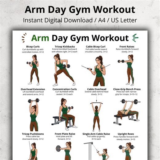 Arm Day Gym Workout Poster, Bicep & Tricep Exercises Chart Printable, Cable Dumbbell Arm Workout, Upper Body Exercise Wall Art for Home Gym - Etsy