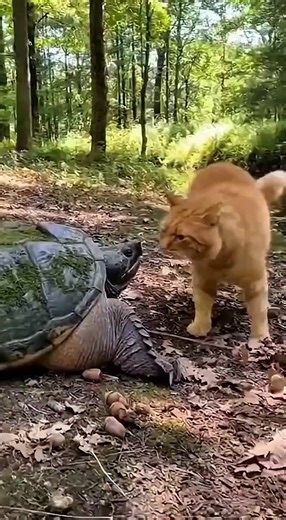 The Moment a Cat Regrets Messing with a Turtle 😱