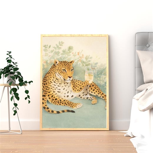 Leopard Champagne Wall Art, Chic Botanical Leopard Print, Feminine Animal Decor, Digital Download - Etsy