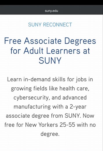 SUNY Reconnect: Free Associate Degree Programs for NY Adults