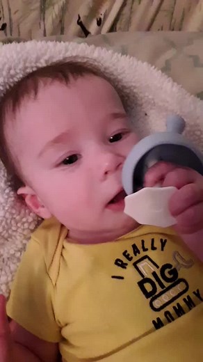 He hates pacifiers, loves his #mombella found on amazon! #mombella #fyp #foryou #babiesoftiktok #teething #michigan #rainbowbaby #mushroom