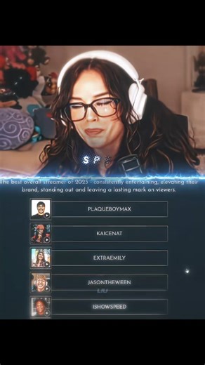 liu clips on Instagram: "This fast-paced edit celebrates IShowSpeed’s monumental victory as the Streamer of the Year at the 2025 Streamer Awards. The video begins with popular creator Valkyrae praising Speed's "exceptional" and "unbelievable" growth, setting a prestigious tone before a high-energy transition reveals him as the winner among a stacked list of nominees, including Kai Cenat and ExtraEmily. The montage then shifts into a victory lap, featuring a cameo from soccer legend Cristiano Ron