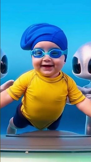 A Little Baby Swimming in the Pool and an Alien Comes | baby video for kids | kids funny video