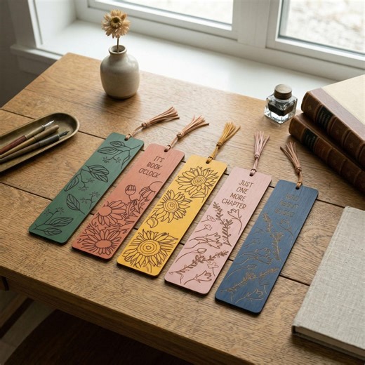 Laser Cut Bookmark Bundle SVG, 5 Floral Book Lover Designs, Wood Scrap Buster - Etsy