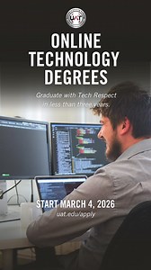 Start innovating from day one at our mid-semester March 4th online start!💡 Got a mind for invention or enhancement? At UAT, you’ll learn to design, build, engineer, and fabricate real-world apps, games, gear, products, and tech for the future using the latest industry tools and methods. This isn't a DIY or typical degree. Students must innovate to graduate. The tech industry doesn't take summers off—why should your education? Graduate with #TechRespect in less than three years. Apply today. One