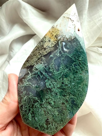Moss Agate Flame, Heart Chakra Healing Stone, Earthy Grounding Crystal Display Piece - Etsy