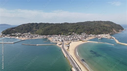 Uminonakamichi Beach, Higashi Ward, Fukuoka, Japan – 4K Aerial Drone Footage of Coastline, Ocean Road, Golf Course, Coastal Forest, Houses and Estates in Otake, Shikashima, Saitozaki, Shika Island