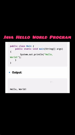 Java Hello World Program with Output | Beginner First Java Program💯✨#java #helloworld #youtubeshorts