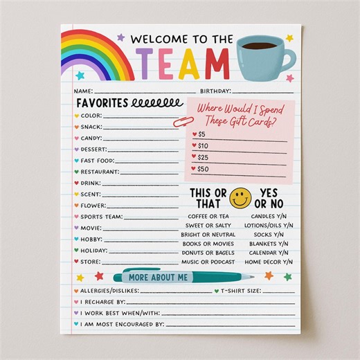 Favorite Things Team Member Survey, Team Building Staff Appreciation, Employee Gift Ideas, All About Me Questionnaire, Edit With Canva - Etsy Canada