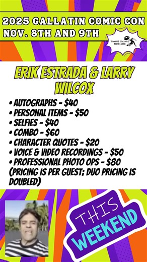 The Gallatin Comic Con is THIS WEEKEND! Don't miss out on seeing Erik Estrada and MANY more celebrities here in Gallatin, Tennessee! 🎟️ Tickets available at the door and online! https://townesquarerecordsandcomics.com/ | Gallatin Comic Con