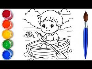 How to Draw a Boy Rowing a Boat | Simple easy Drawing for Children