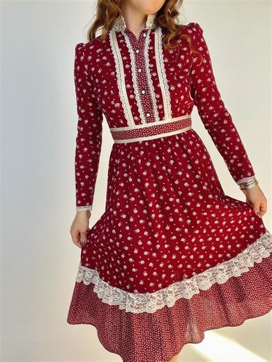 1970s Peasant Prairie Dress Floral Calico Cotton Boho S - Etsy