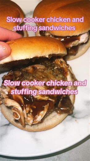 Slow cooker chicken and stuffing sandwiches x Stuffing mix Chicken Gravy Make your stuffing mix and pop it into the bottom of your slow cooker and pop your chicken breast ontop with some salt and pepper and leave on high for 4 hours after 1 hour put a tea towel underneath your lid and leave for the extra 3 hours then add some gravy over the top and shred your chicken then pop your chicken and stuffing into rolls or baps and your done 🥰 #chicken #stuffing #slowcooker #FoodLover #foryouu