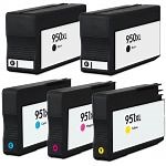 Replacement HP 950 XL 951 XL Multipack of 5 Ink Cartridges - High Yield: 2 x 950XL Black and 1 x 951XL Cyan, 1 Magenta, 1 Yellow