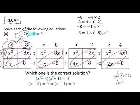 Solving quadratic equations using the 'box method' for factorisation