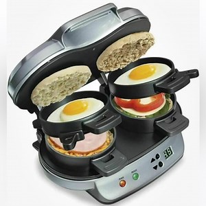 Hamilton Beach Home Electric Dual Breakfast Sandwich Maker Machine with Timer
