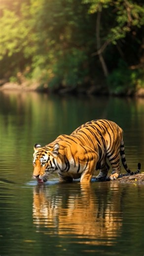 Tiger Drinking Water | Peaceful Big Cat Moment 🐅🏞️ #tiger #animalshorts #wildlife