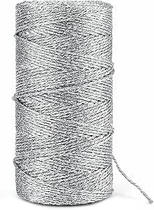 joycraft 110Yards Decorative Metallic Bakers String - 1.5mm Silver Wrapping Twine String - Inelastic