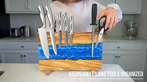 Blue Epoxy Resin Magnetic Knife Holder Block Made of Premium Olive Wood Without Knives Decorative Kitchen Knife Block Resin River Design - Etsy