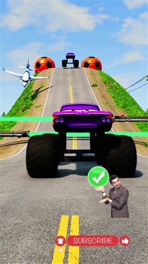 Purple Monster Truck vs Giant Laser Challenge! 🟣⚡️😱 #shorts