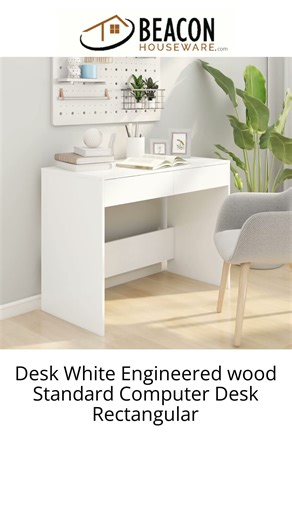 Desk White Engineered wood Standard Computer Desk Rectangular